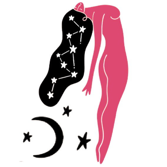 Ilustração de uma linda mulher mística pulando nas estrelas 