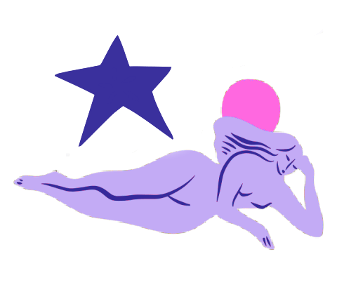 Ilustração de uma mulher mística reclinada com uma estrela atrás dela  